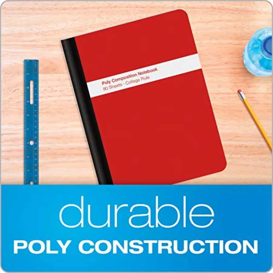 Poly Composition Notebook 4 Pack, Paper, 9-3/4 x 7-1/2 Inch, 80 Sheets, Assorted Colors: Blue, Green, Purple, Red 64958