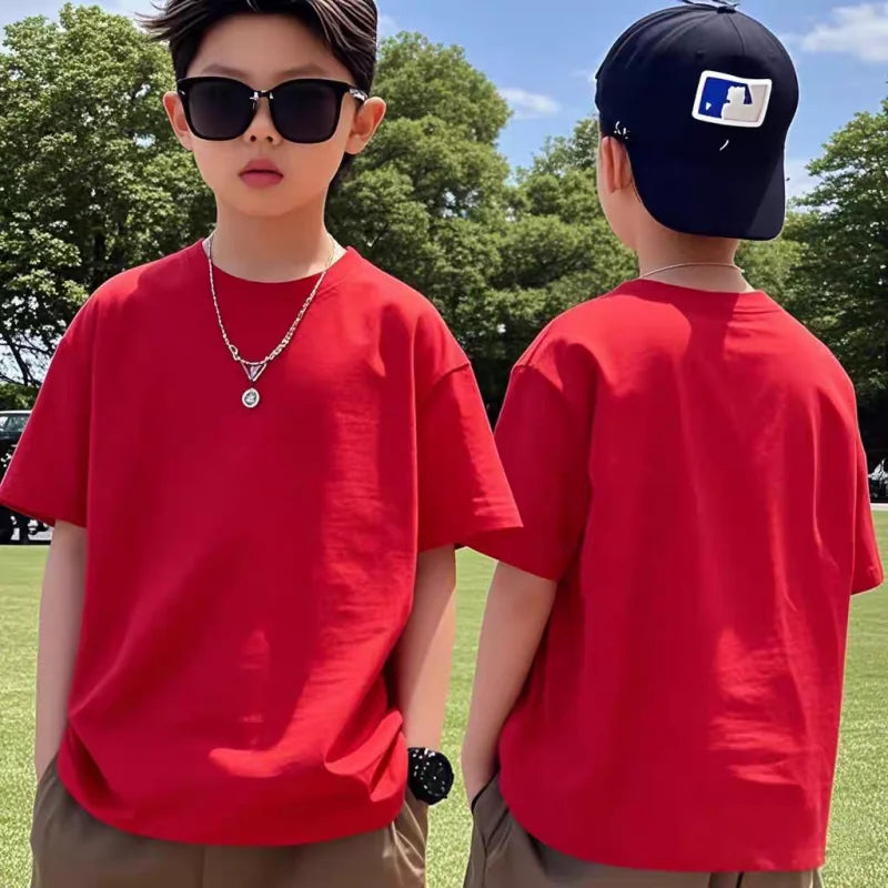 White Red Kids Boys TShirt Cotton Sport Fashion Summer Girls T Shirt Casual Short Sleeves Breathe Children’s Clothes 2-12 Years