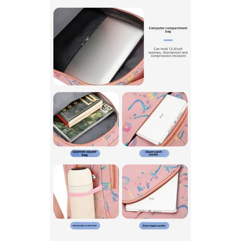 Fashion Cloth Students School Bag Large Capacity Casual Childrens Backpack Multifunctional Multilayer Solid Color Kids Backpack