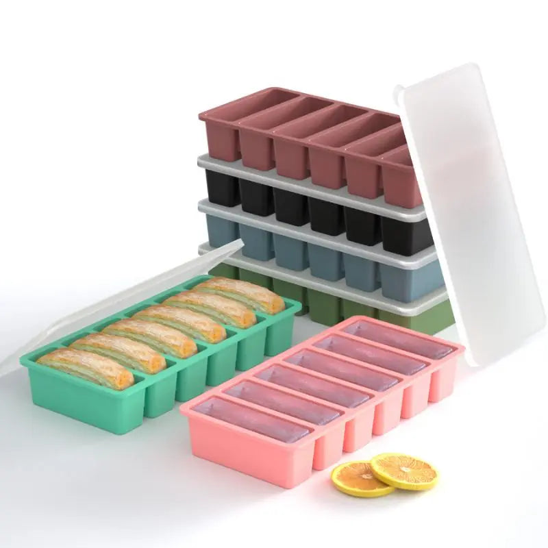 Silicone Ice Mold A box Of Six Bars With A Lid Ice Tray Home Long Tumbler Kitchen Ice Model Juice Mixers Ice-cream Use Dessert