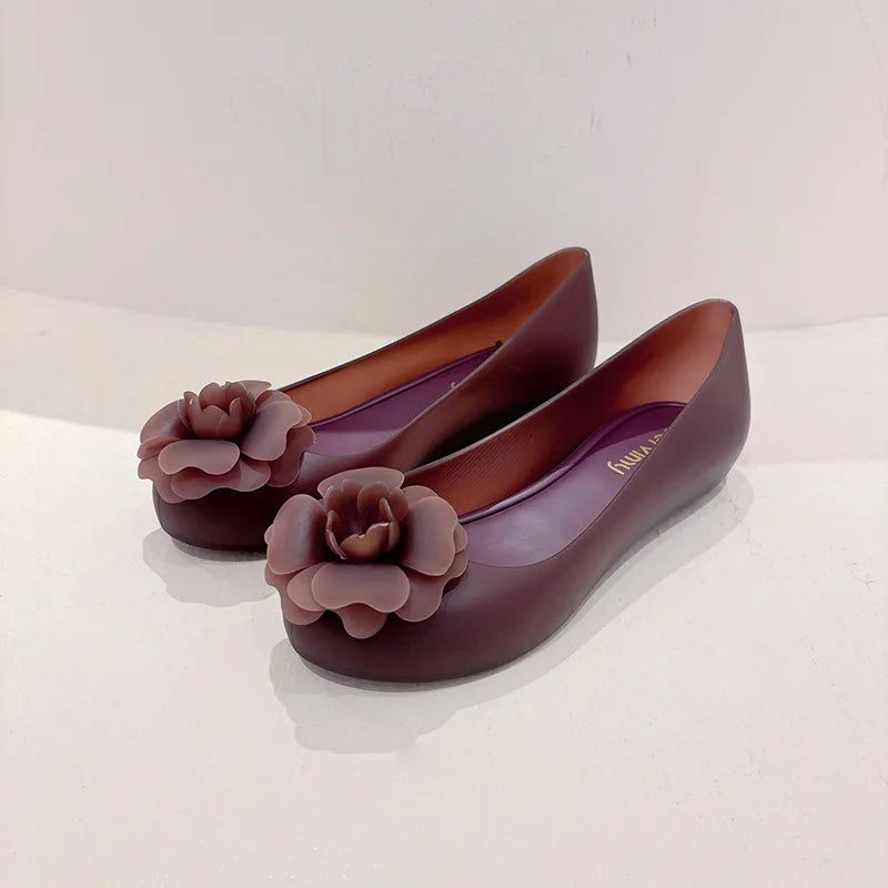 Soft Bottomed Women Jelly Flat Sandals Beach Comfort No Slip Summer Shoes Female Ballerina Round Toe Floral Design Footwears