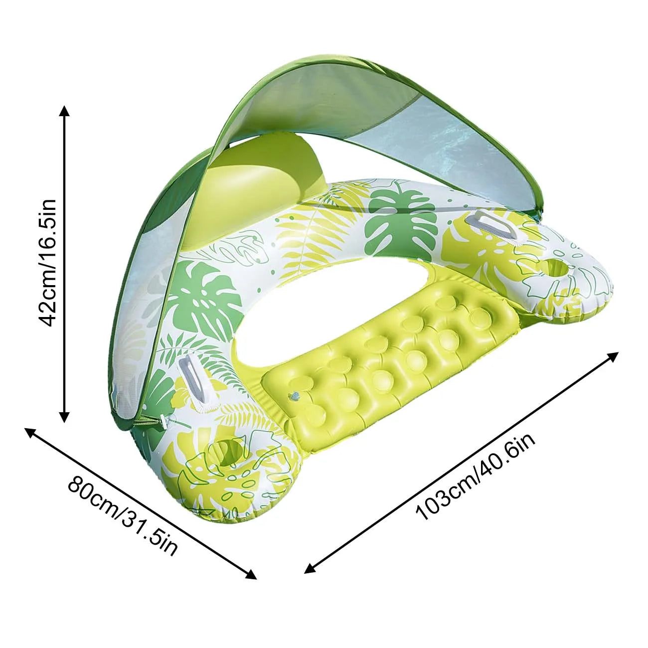 Inflatable Pool Floats Chair with Canopy, Adult Swimming Pool Lounger, Sun Shade Floating Raft Cup Holder for Beach Lake Summer