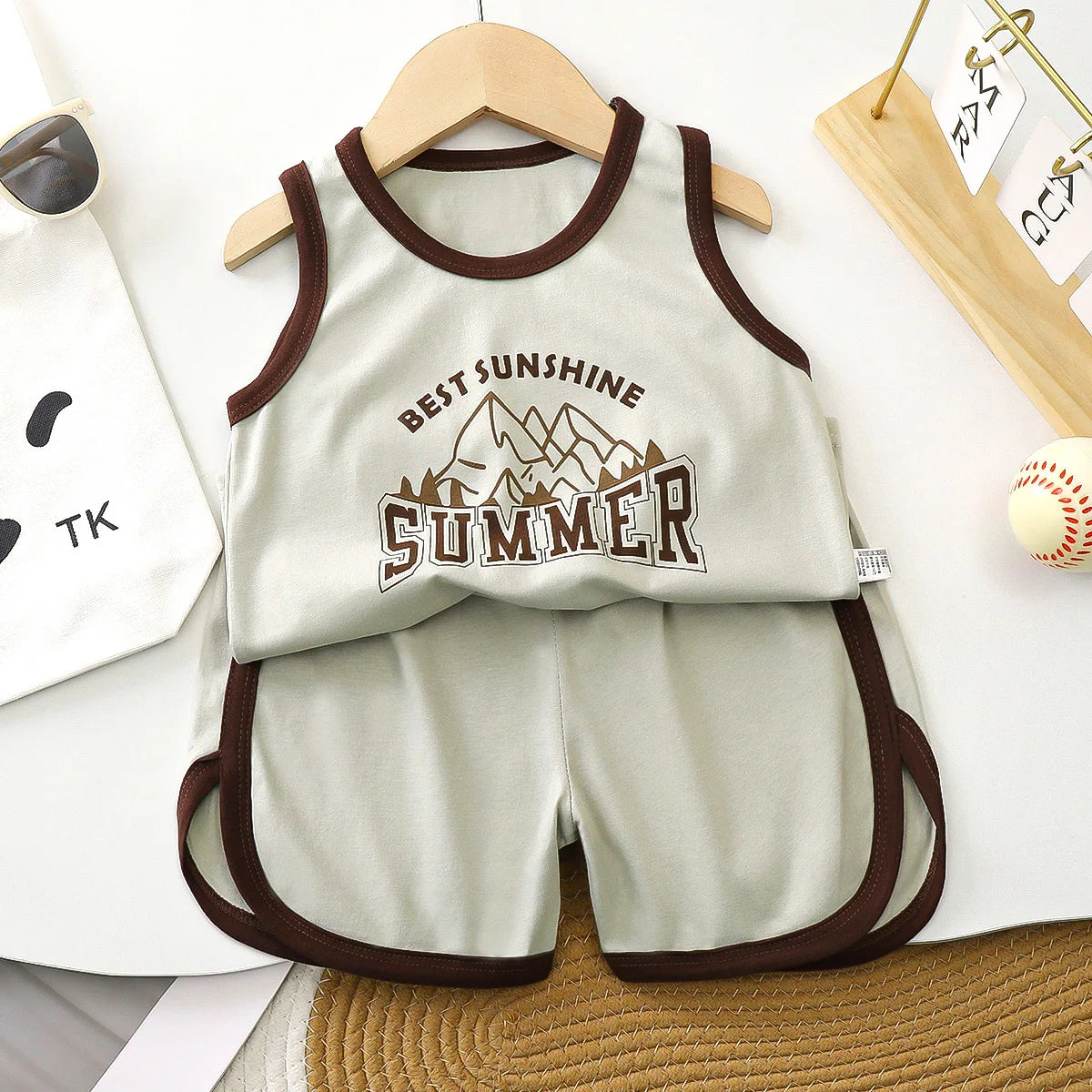 2pcs/set Childrens Vest Shorts Suit Cotton Summer New Clothes Boys Baby Summer Breathable Clothes Kids Girl T-shirt+shorts Pants
