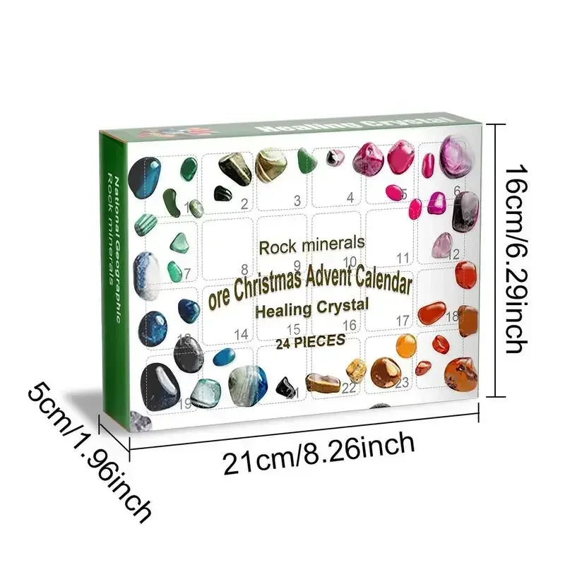 Stone Rock Mineral Collection Advent Calendar 24 Grids Countdown Box Educational Christmas Gift for Kids