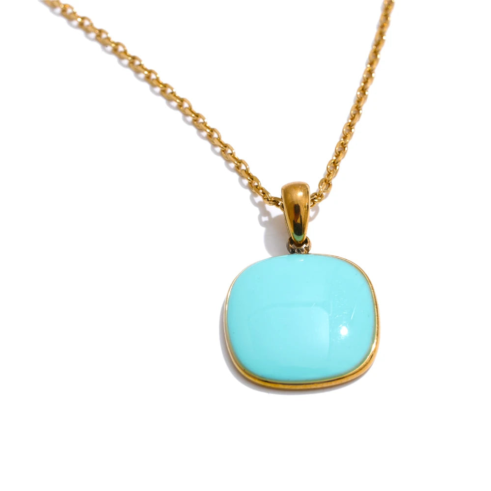 Yhpup Candy Color Sweet Square Pendant Necklace Stainless Steel Gold Color PVD Plated Basic Fashion Jewelry for Women for Girl