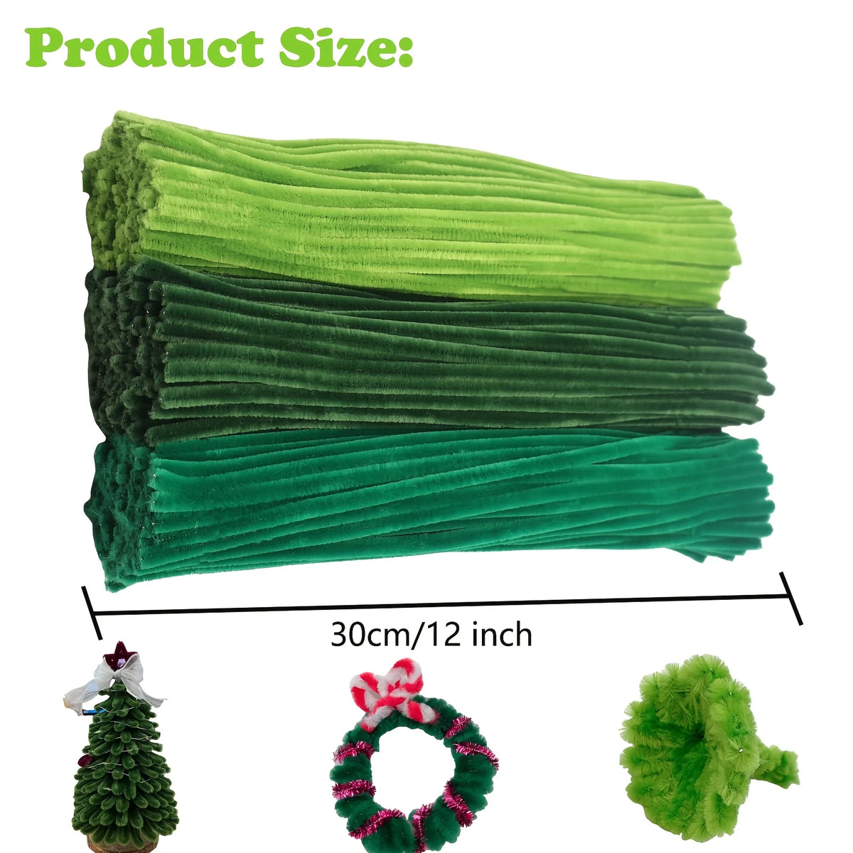 100pcs DIY Creative Twisting Rod Green Pipe Cleaner Craft,Thick Fluffy Suitable for DIY Craft Projects Christmas Tree Decoration