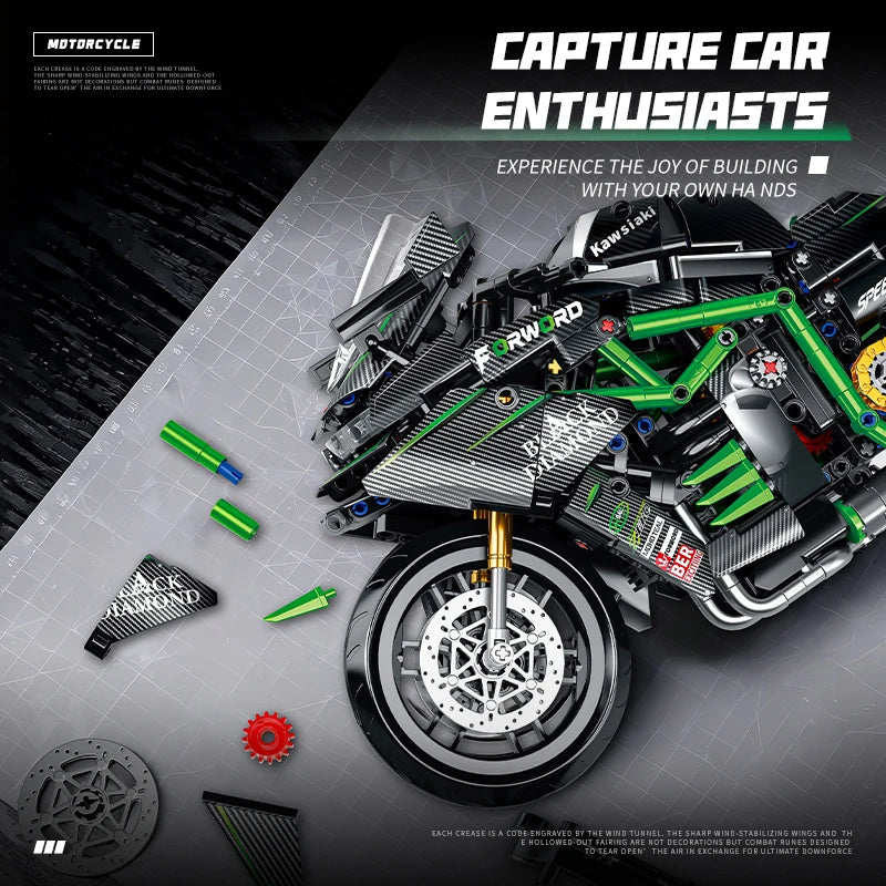 2026 Technical 1:8 Black Motorcycle Building Blocks Set Super Motorbike Model Kit STEM Assembled Toys Gifts 14+ Adult