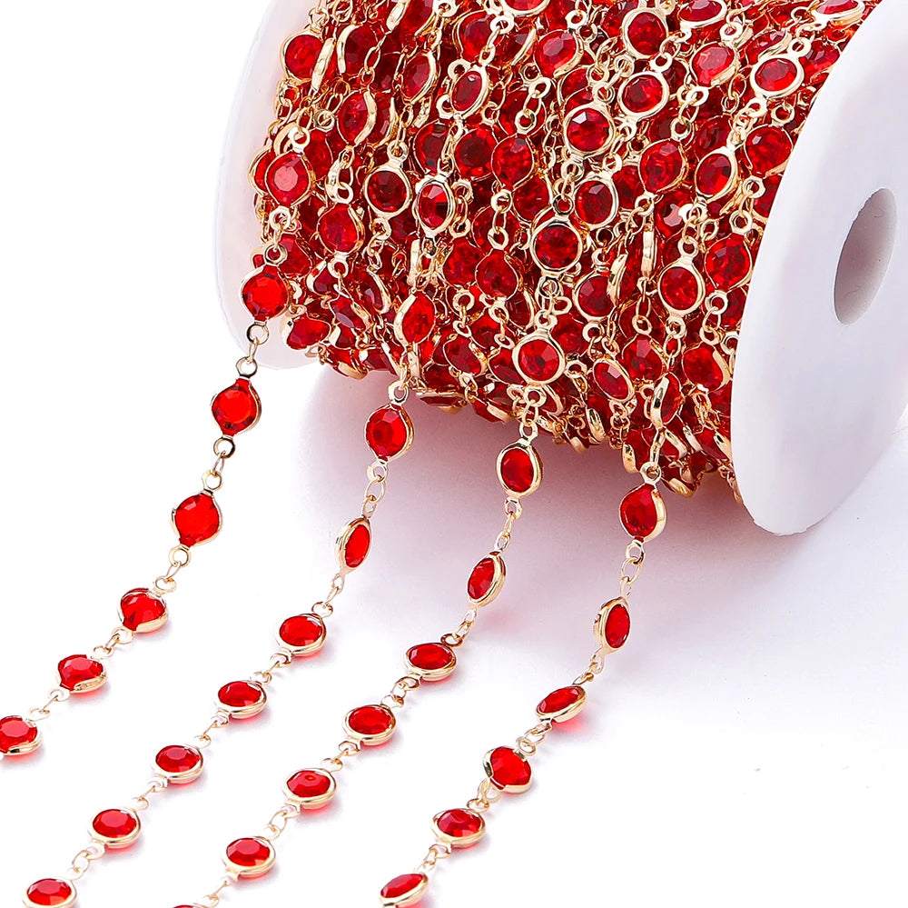 1M Crystal Zircon Stone Chain Colorful Glass Beads Chains For DIY Necklace Bracelet Jewelry Making Supplies Findings