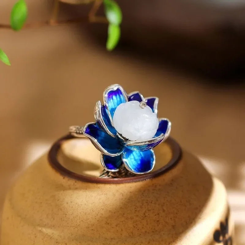 Classic Lotus Flower Jewelry Sets Natural Hotan Jade Various Exquisite Ring Earrings for Women Pendant Hairpin Brooch Bracelets