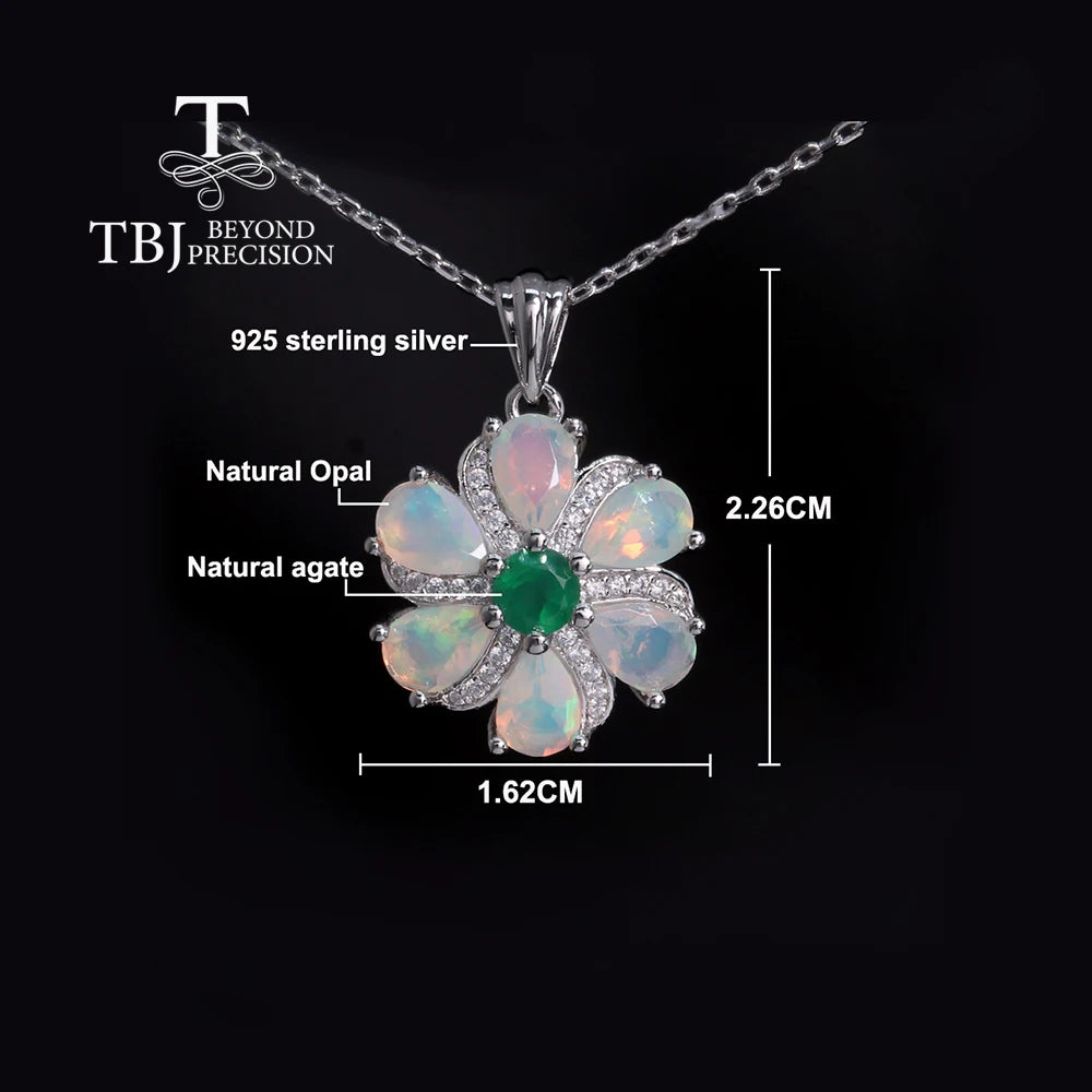 S925 silver flower shape original design with natural ethiopia opal green agate gemstones fine jewelry for women elegant jewelry