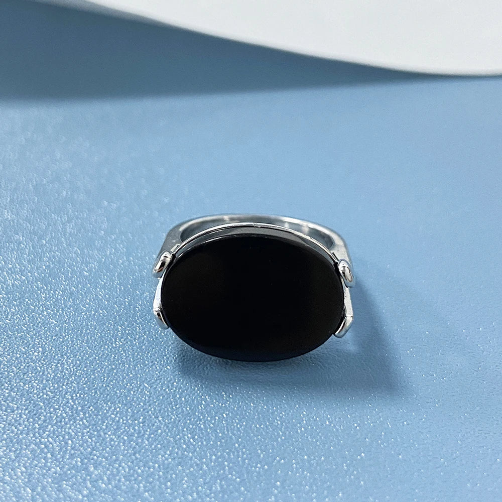 S925 Sterling Silver Natural Black Onyx Rings Oval Shape Turquoise Stone Not Fading Black Rings Fine Jewelry For Men