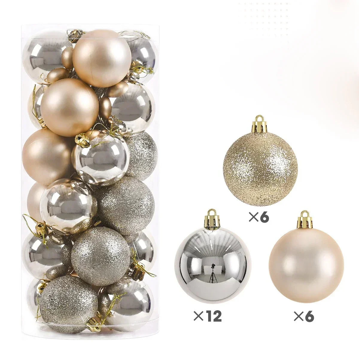 24Pcs 3/4/6CM Christmas Balls Big Ball Christmas Tree Pendant Ornaments for Party Decor 2025 New Year Navidad Gifts Accessory