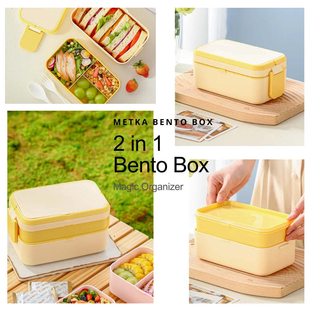 2 Layer / Single Bento Box with Handle,Large Capacity Leak-proof Lunch Box,Snack Food Storage Containers for Kids,Microwave Safe