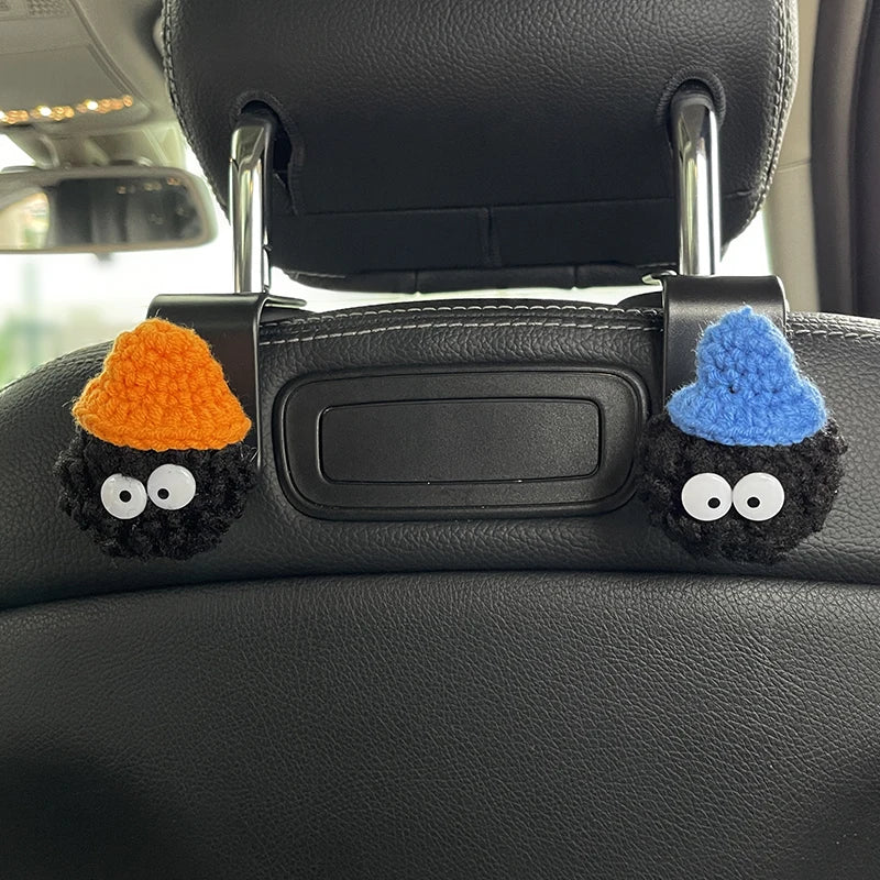 2PCS Cute Cartoon Ball Toy Car Seat Back Hooks Storage Vehicle Headrest Organizer Hanger for Groceries Bag Handbag Decoration