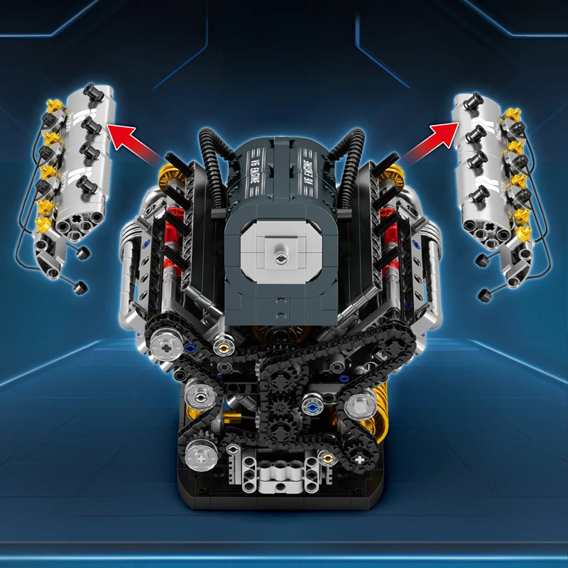 1268PCS V6 Engine Building Blocks MOC DIY Technic Mechanical Car Motor Bricks with Working Pistons Science STEM Toy Gift Adults