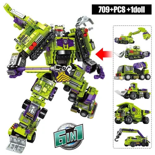 6 IN 1 Deformation Car Assembly Building Blocks Transformation Rotots Vehicle Bricks Action Figure Children Puzzle Toys Gifts