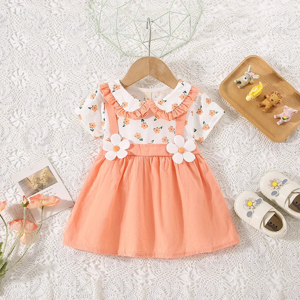 Baby Girl Dress Summer Small Floral Print Lace Lapel Cute Baby Girl Dress Summer Vacation Two Cute Baby Girl Dresses
