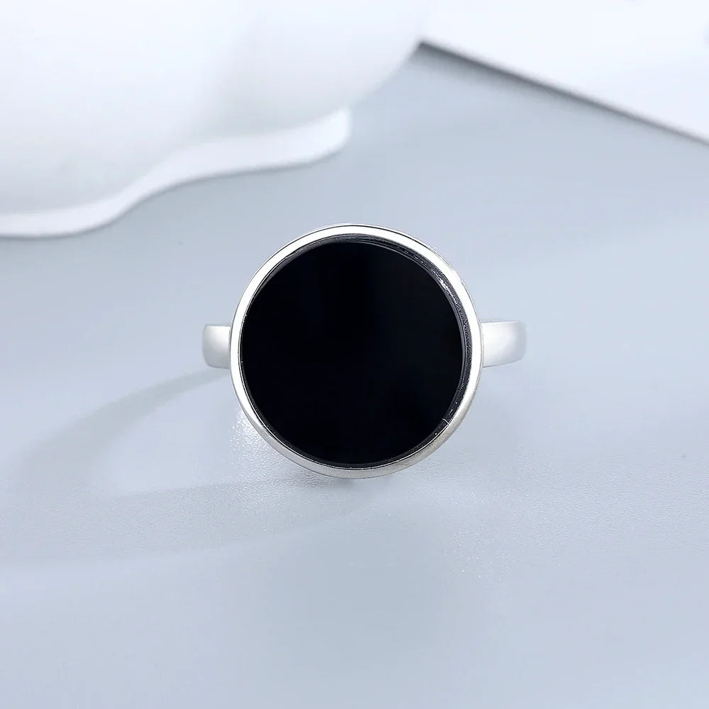 S925 Sterling Silver Natural Black Onyx Rings Oval Shape Turquoise Stone Not Fading Black Rings Fine Jewelry For Men