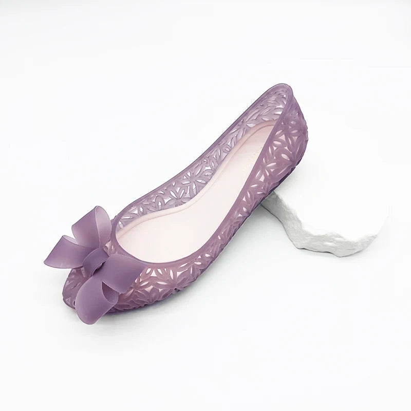Resillee Women's Pointed Toe Ballet Flats Soft Waterproof Hollow Out Jelly Shoes Non-slip Slip-on Casual Shoes with Bow