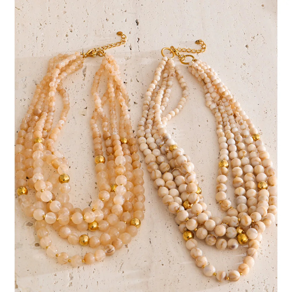 Yhpup 7 Color Fashion Beads Layered Statement Necklace 2025 Tarnish Resistant Charm Resin Trend Jewelry Christmas Gift for Women