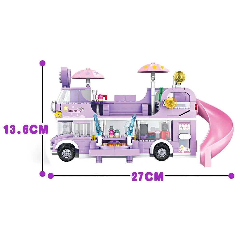 486PCS Girl Friends Double-Storey Star Rabit Bus Building Blocks Toys STEM Bricks Figures Flower Christmas Day Toys Girls