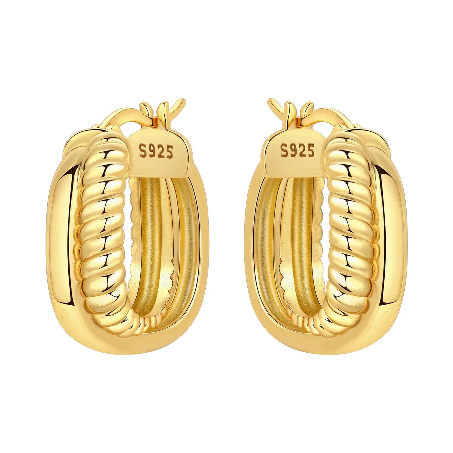 Orstarry S925 Sterling Silver Earring Artistic Textured Square Hoop Earring 18K Gold-plated For Women Birthday Gift Fine Jewelry