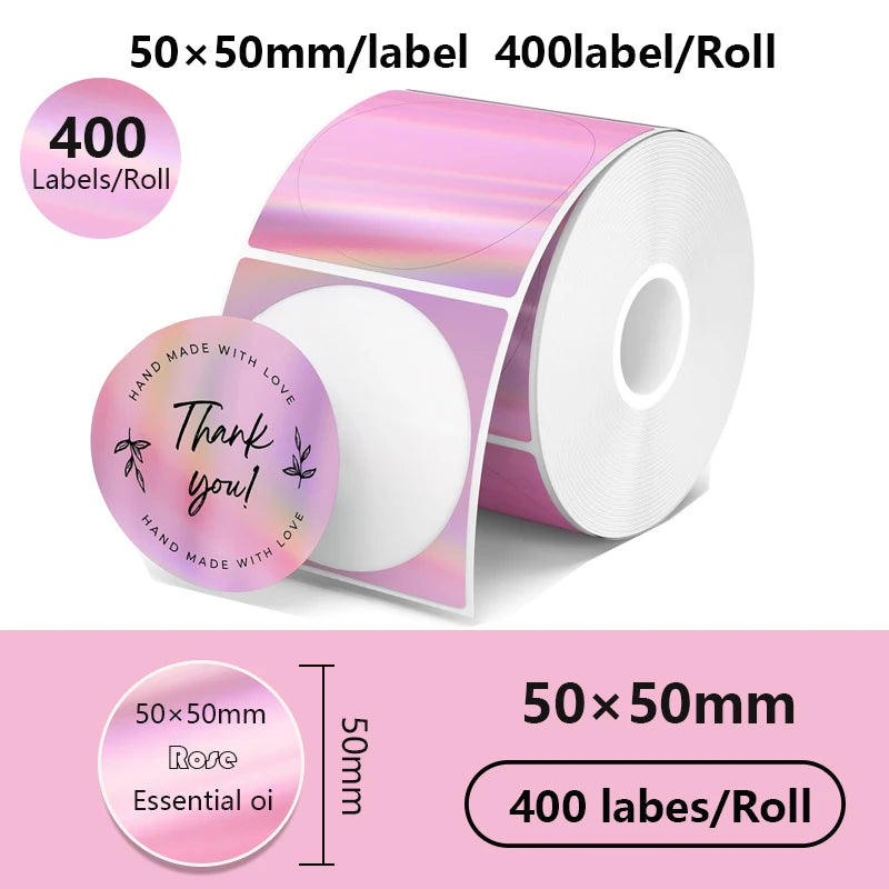 FOR Phomemo 241BT 246S D520 50mm LABEL Holographic Silver Laser Gold Gradient Thanks Card Sticker for LOGO Barcode Birthday