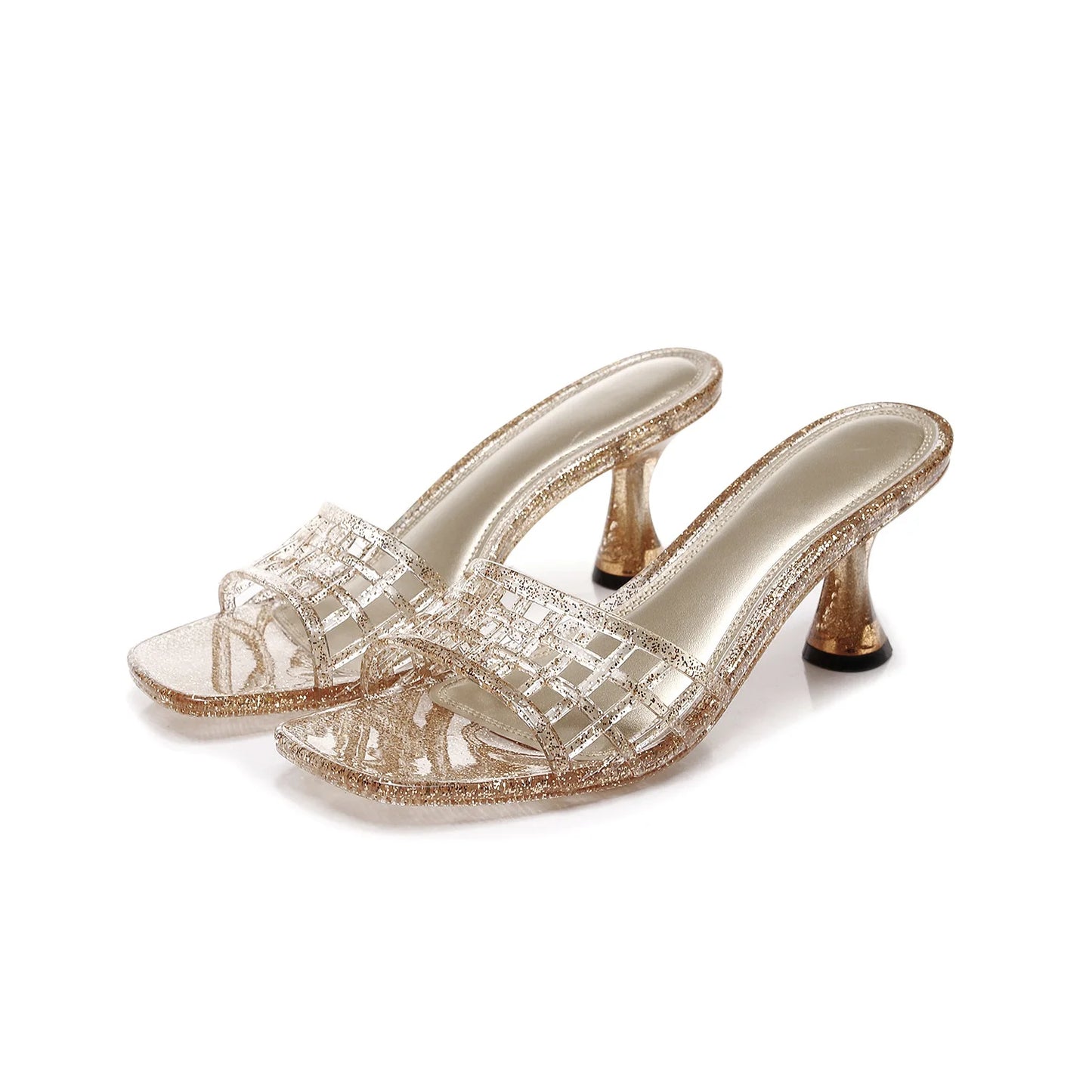 women's new sandals pair of flip flops wearing square headed fashionable wine glasses and crystal jelly slippers