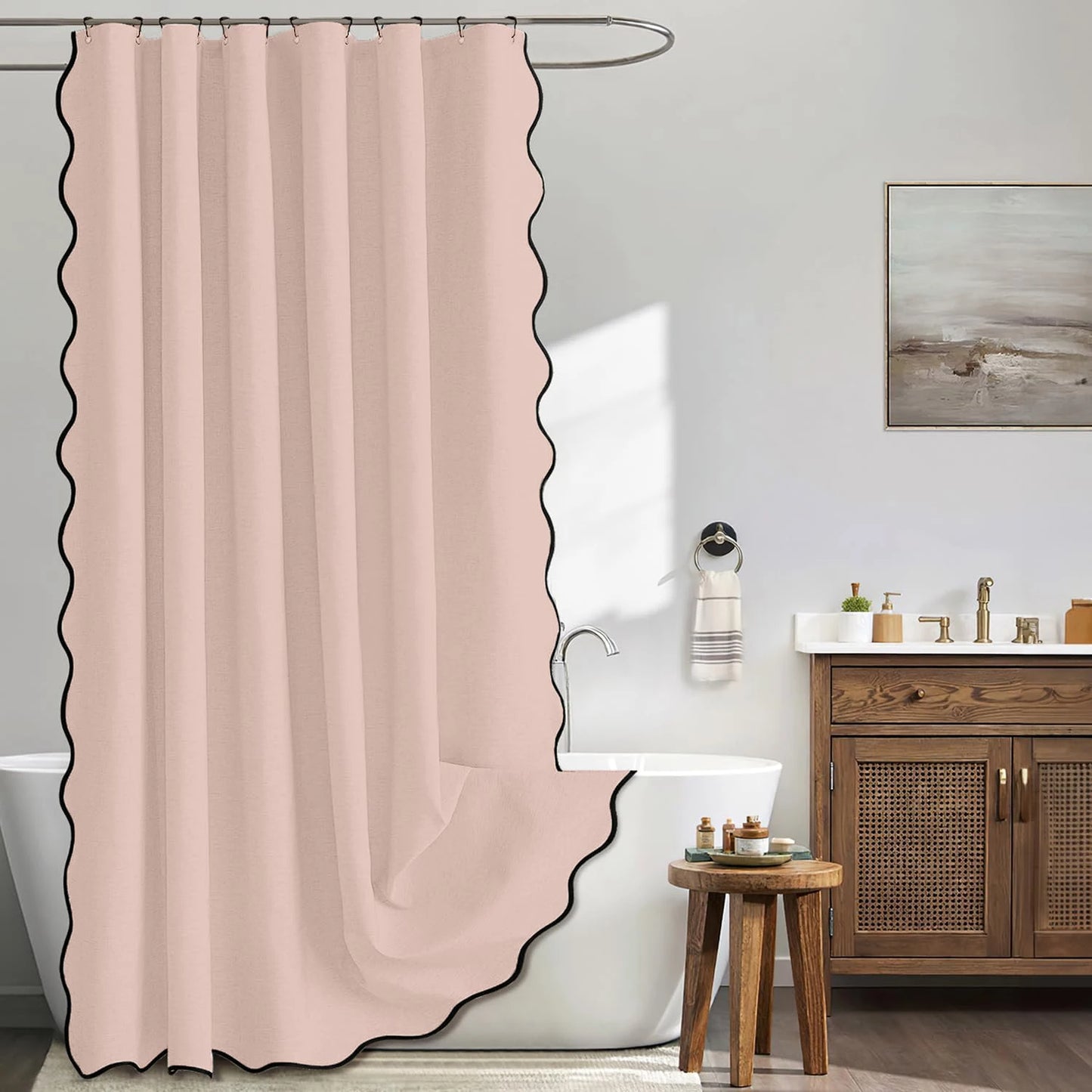 14 Colors Waterproof Shower Curtain with Wavy Edge & Scalloped Design - Quick Drying Splash Resistant Bathroom Decor