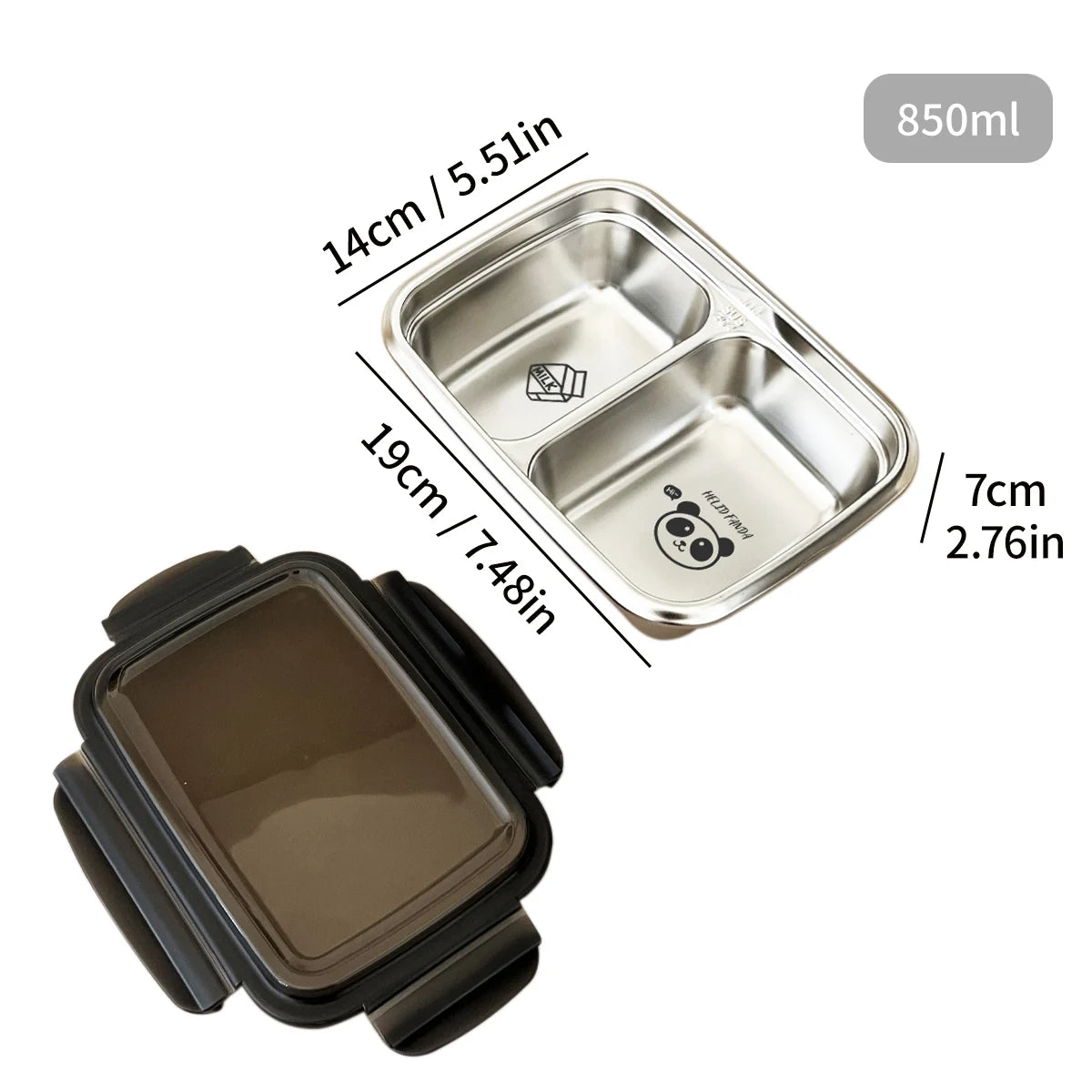 WORTHBUY 2/3 Grids 304 Stainless Steel Lunch Box Portable Leak-proof Food Container Large Capacity Bento Box For Students Adult