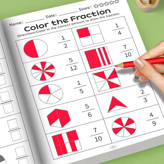 32 Pages/Set Math Fraction Workbook for Kids Learning Basic Fractions Educational Mathematics Exercise Book Teaching Aids