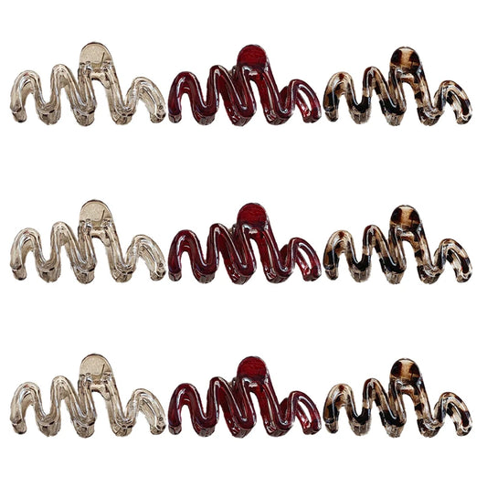 Women's Y2K Wavy High Glossy Amber Brown 11cm/4.33in Large Lightweight Plastic Hair Clip Elegant Minimalistic Hair Accessories