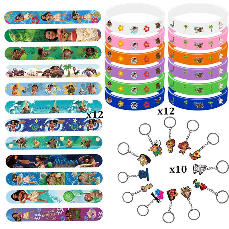 Moana 2 Party Favors Supplies Silicone Bracelet Slap Bracelets Keychain for Kids Birthday Gift Bags Goodie Bags Stocking Bag