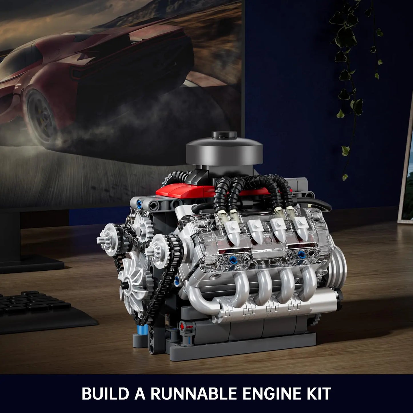487Pcs Mould King 10171 V8 Engine Building Blocks Kits Car Motor Science Experiment Models for Teens STEM Toy Gift for Kids Boys