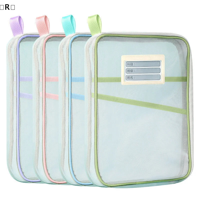 〔R〕A4 Stationery Storage Bag Double-layer Mesh Zipper Bag Large Capacity Organizer Folders School Office Supplies Stationary Bag