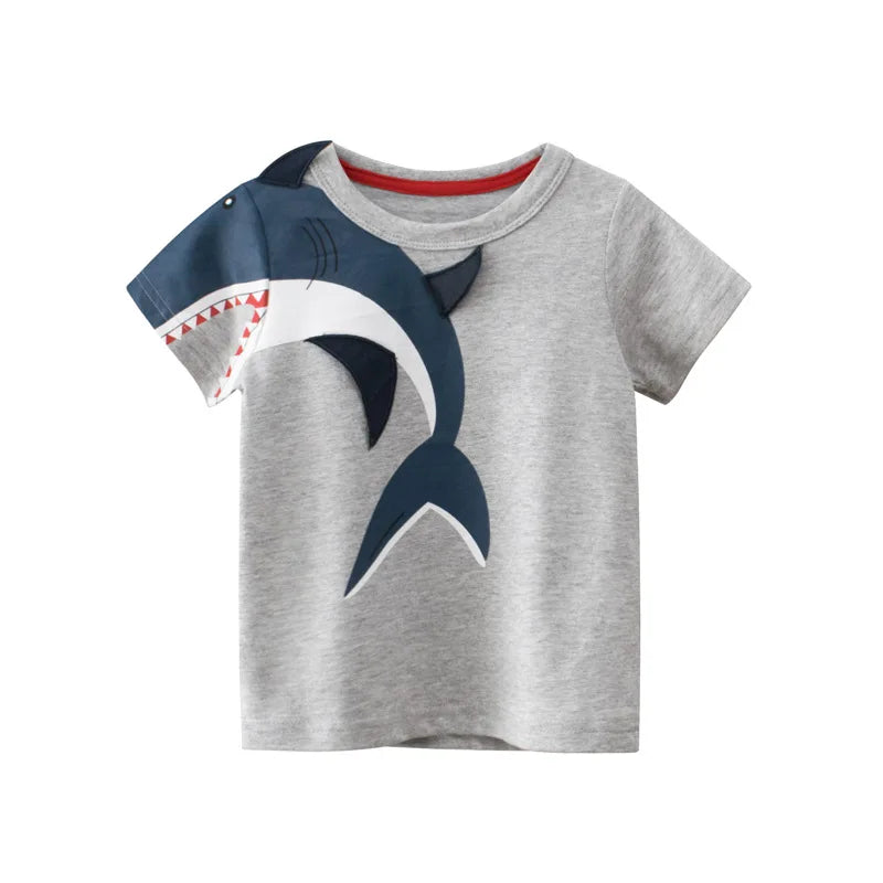 Shark Print T-shirt Summer 2025 New Childrens Fashion Simple Daily All-match Short Sleeved T-shirt Kids Clothes