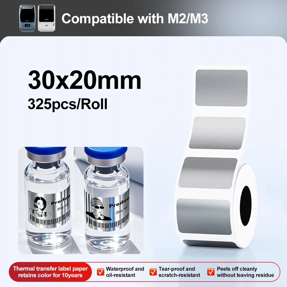 Niimbot M2/M3 Laser-color Silver/Matte Silver Labels Thermal Transfer Printing Paper Round Square Sticker for Niimbot M2 Printer