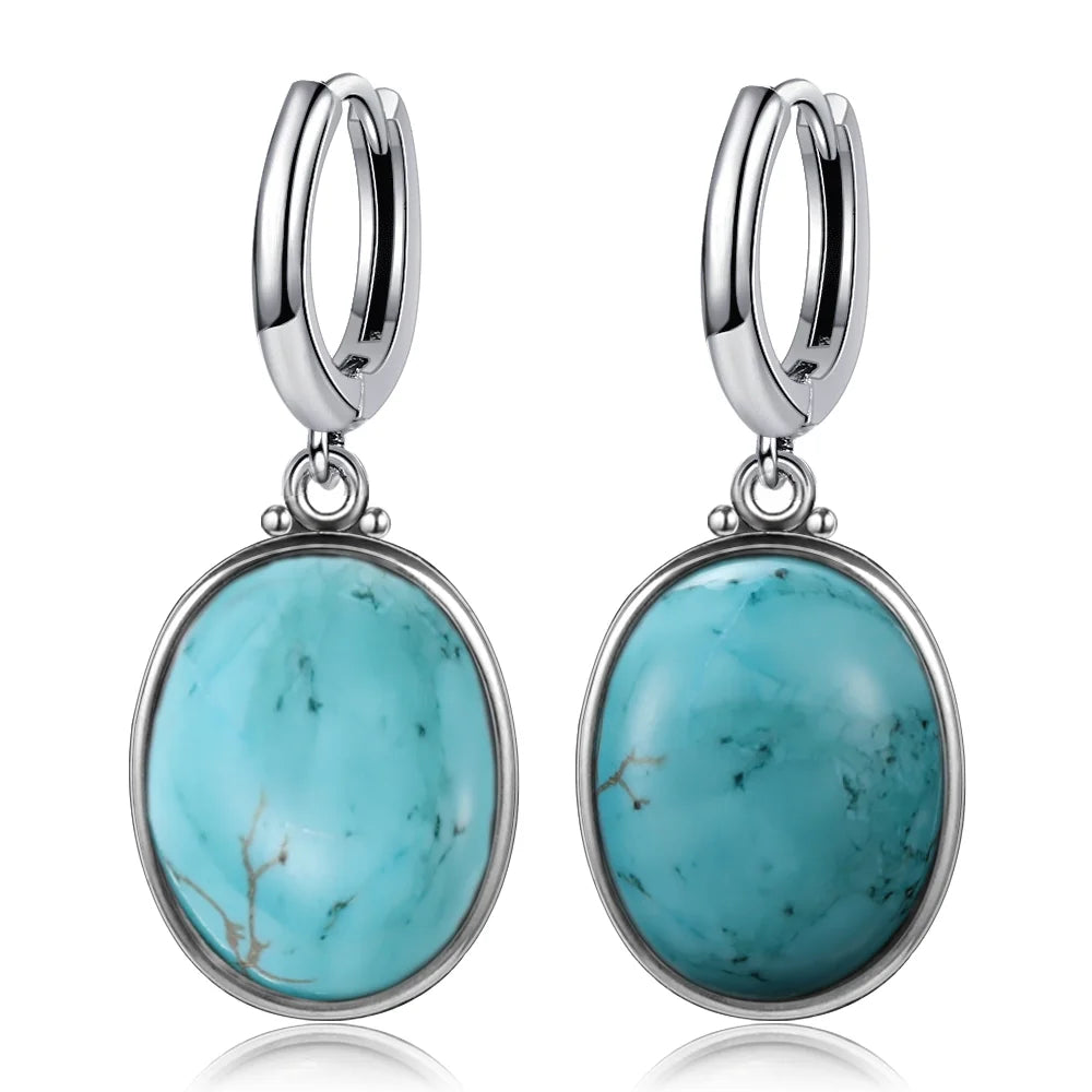 Simple Style Large Oval Natural Kyanite S925 Silver Hoop Earrings Gems Elegant Pendant Luxury Jewelry Anniversary Gift