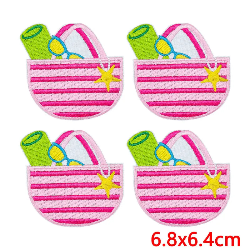 10Pcs/Lot Cool Summer Pool Iron On Patches For Clothing Beach Chair Colorful Kite Aloha Embroidery Patches Backpack Appliques