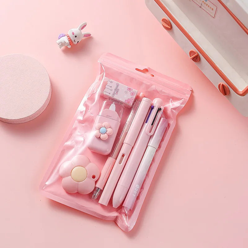 7-In-1 Stationery Set Children Back To School Gel Pen Highlighter Ballpoint Pen Eternal Pencil Tape Eraser Kids Prize Xmas Gift