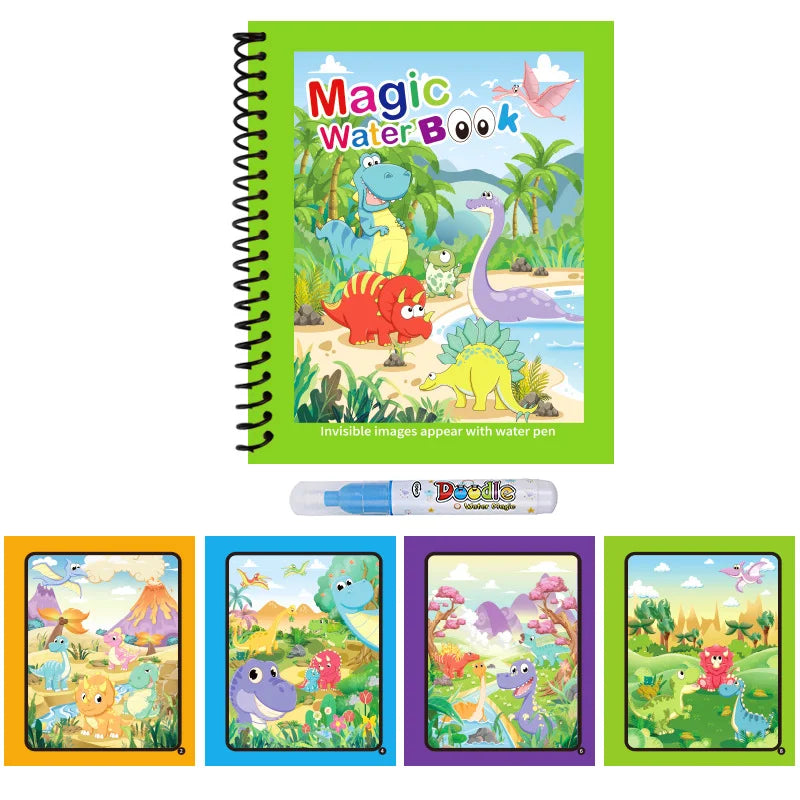 1PC Children's Watercolor Painting Magic Book with Refillable Water Pen for Children Animal Cartoon Painting Book Education Toys