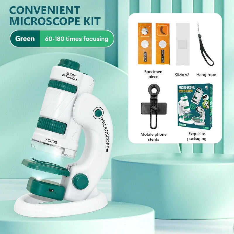 Kid Science Experiment Pocket Microscope Toy Kit 60-120x Educational Mini Handheld Microscope with Light Children STEM Toys Gift