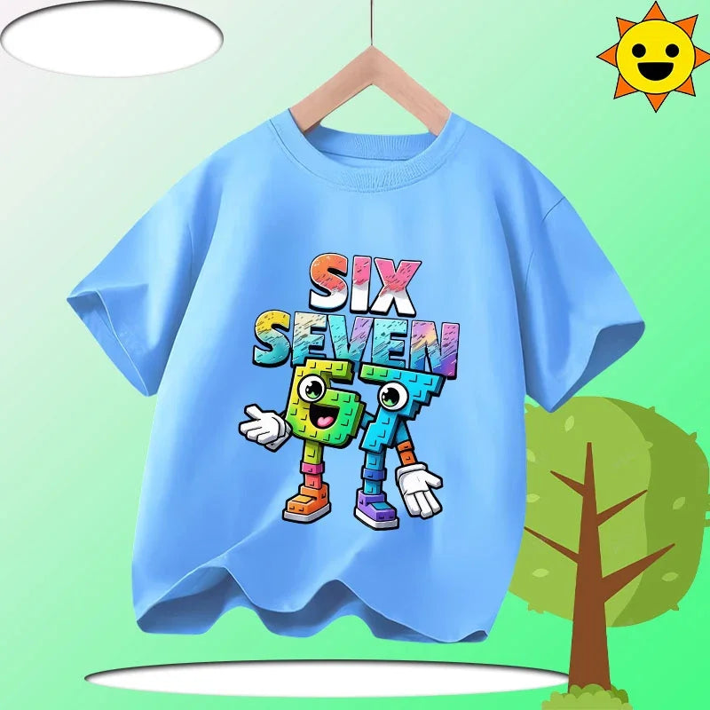 Summer Six Seven 67 Cartoon Cute Print Children‘s Short Sleeve Tops Cotton Casual Kids T-shirt Fashion Boys Girls Clothes Tees