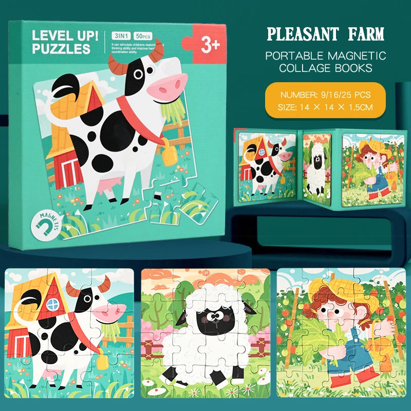 New Kids Magnetic Jigsaw Puzzle Game Baby Early Learning Animal Fruit Traffic Cognition Educational Toy Gift for Children