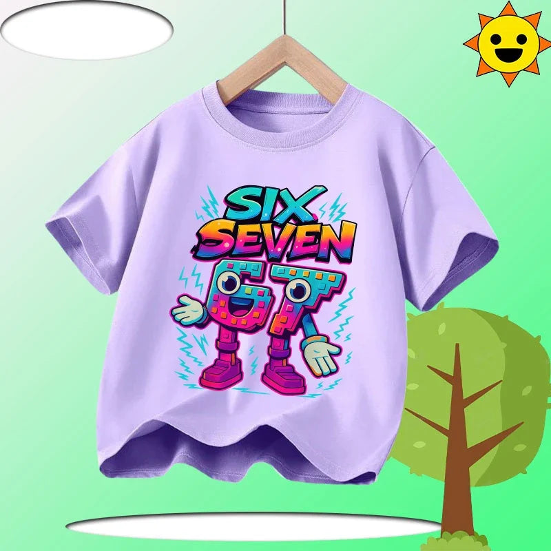 Summer Six Seven 67 Cartoon Cute Print Children‘s Short Sleeve Tops Cotton Casual Kids T-shirt Fashion Boys Girls Clothes Tees