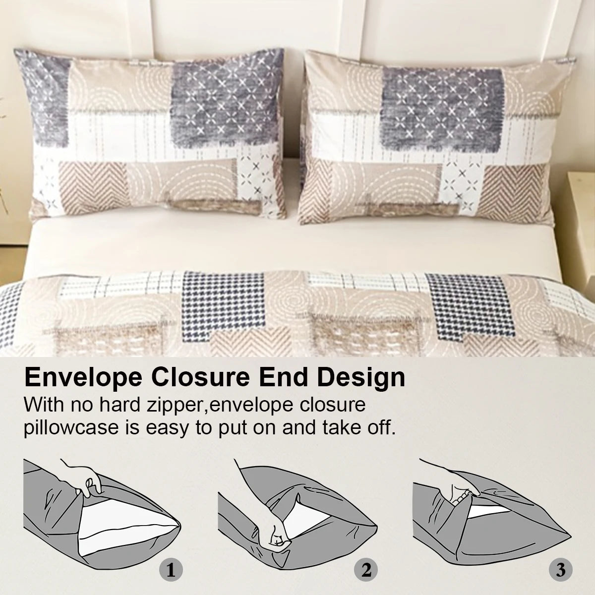 3pcs Chic Patchwork Design Pattern Print Duvet Cover Set, Soft Skin-Friendly Bedding Set Includes 1 Duvet Cover And 2 Pillowcase