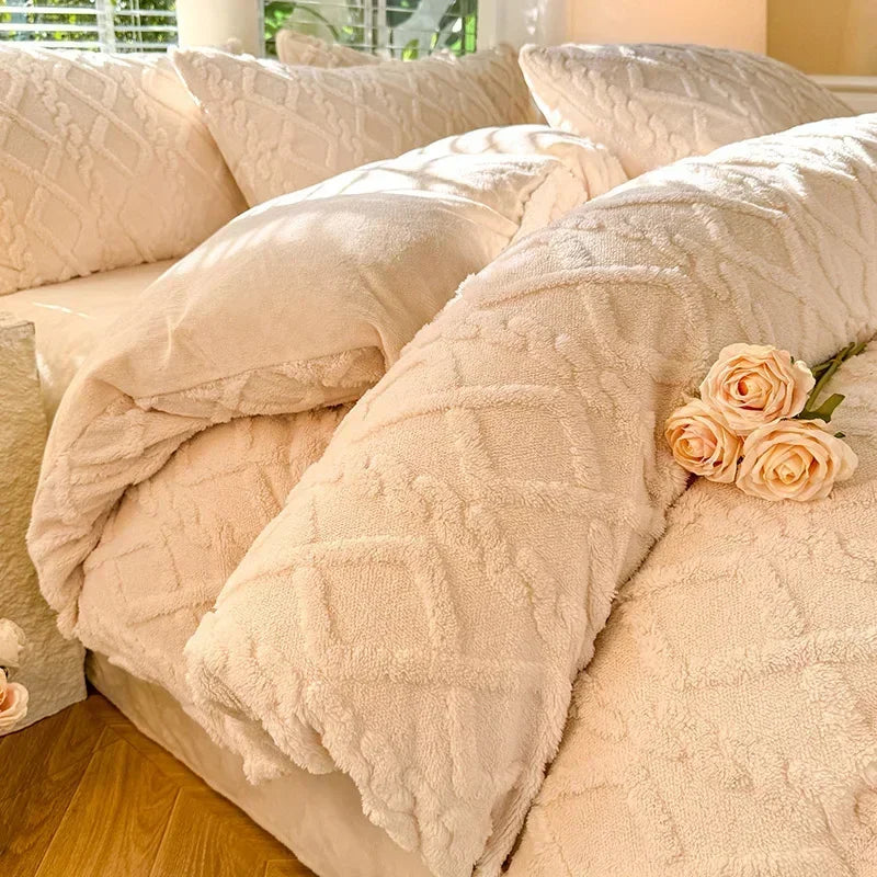 Tafuru Milk Fleece Single Quilt Set Autumn/winter Thickened Warm Solid Color Duvet Cover 200x230 220x240 Bedding for Double Use