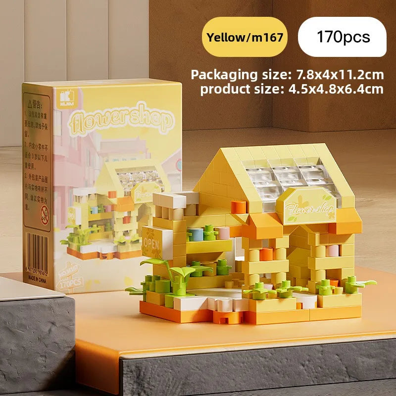 Mini City Street View Flower Shop Building Blocks, Cute House Model Bricks, Girls DIY Assembly Educational Toys for Kid