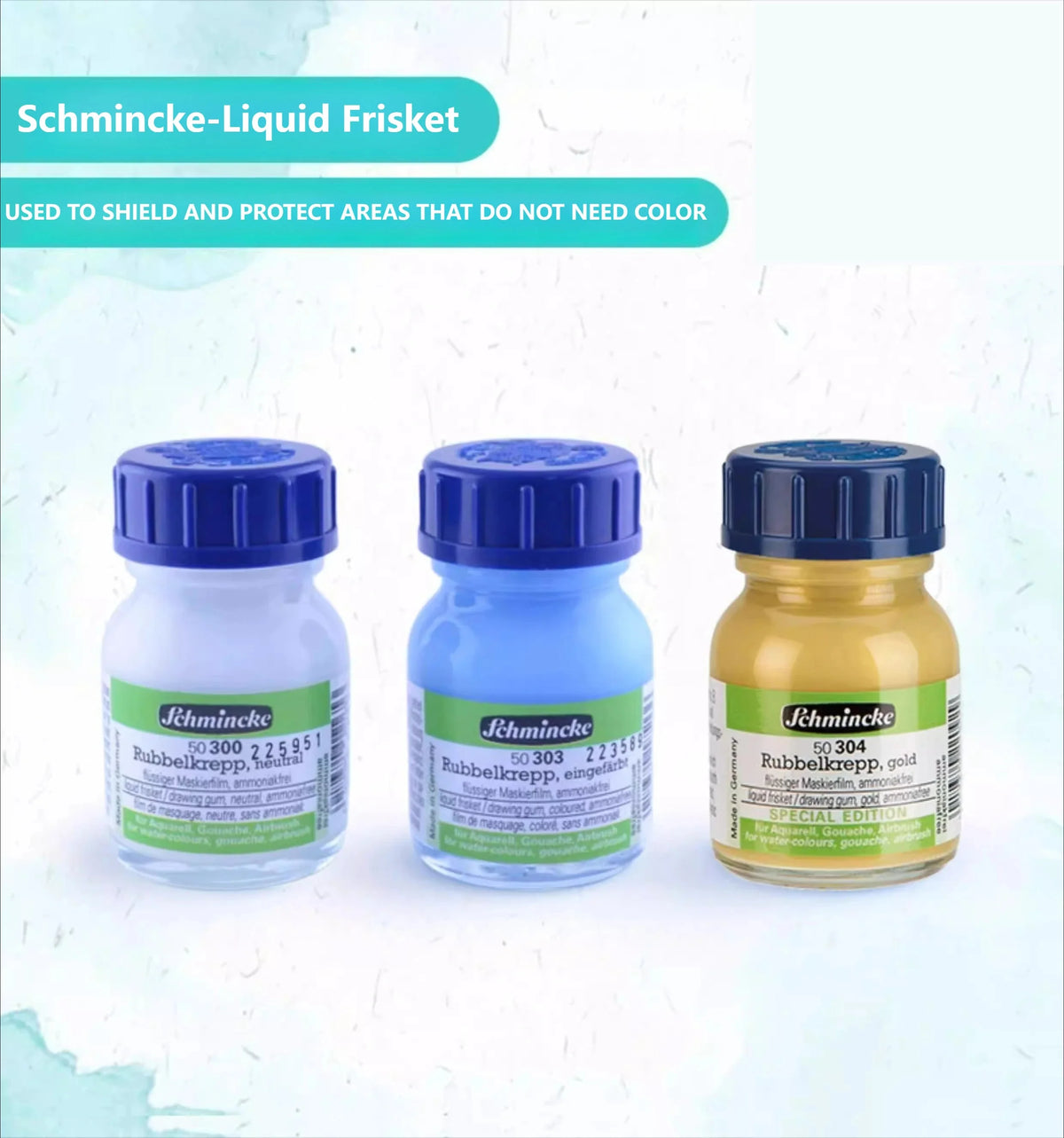 German Schmincke - Masking Fluid, Drawing Gum, Dosing Pen, Blue Masking Liquid for Opaque Areas of Paintings on Watercolor Paper