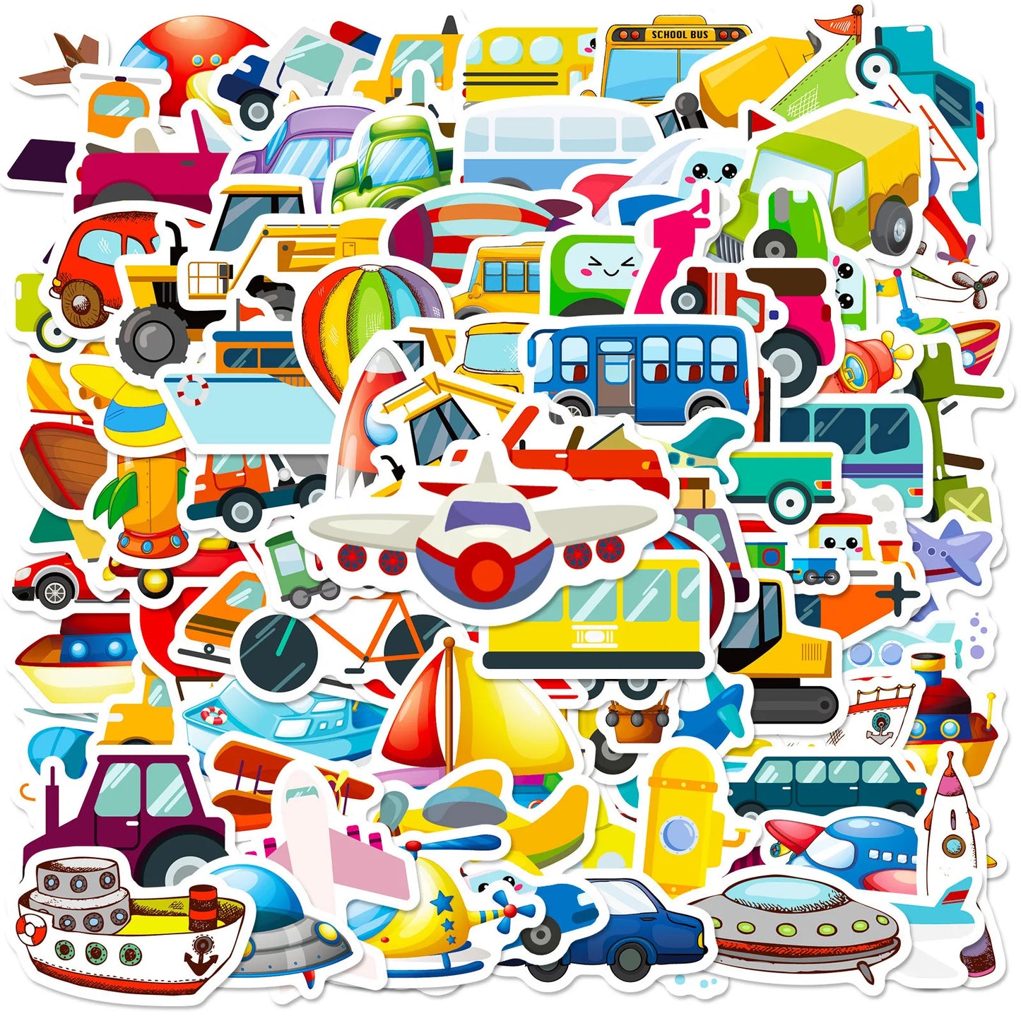 4 Sheets 100pcs Vehicle Stickers, Cartoon Transport Decals, DIY Decor for Journal, Photocard, Scrapbooking & Kids